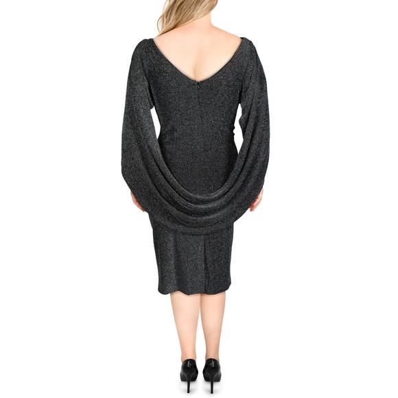 Betsy & Adam Womens Black Metallic Drapey V-Back Sheath Dress Plus NWT - Picture 2 of 2